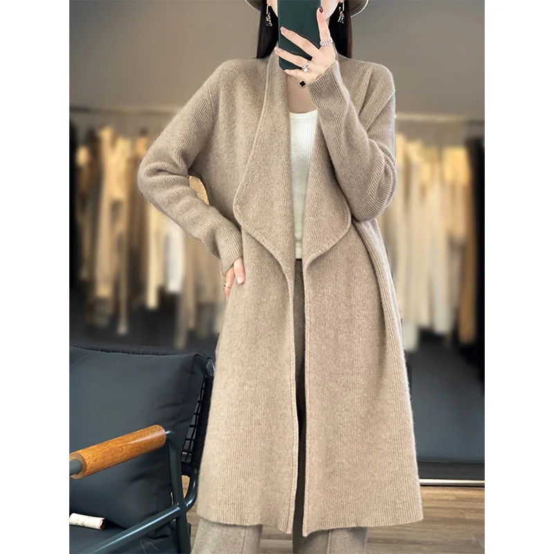 Autumn and winter new 100% pure wool sweater cardigan in long wool coat cashmere sweater fashion coat 100% pure wool sweater for men thickened half high collar commuter s all matching base cardigan men