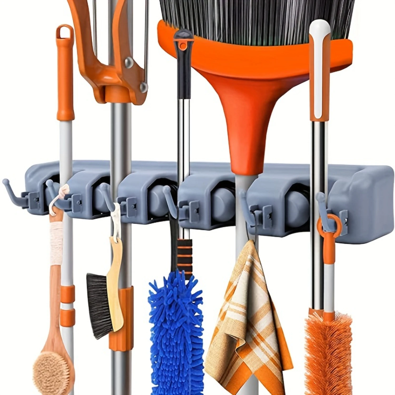 Mop Broom Holder Plastic Wall Mounted Row Clip Hook Wall Hanging Rack Hook Simple Punching Installation 1set