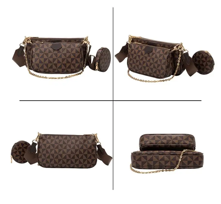 Fashion Luxury Small Leather Women's Bag Handbag Brand Designer 3-IN-1 Messenger Crossbody Strap Chains Top Handle Shoulder Bag