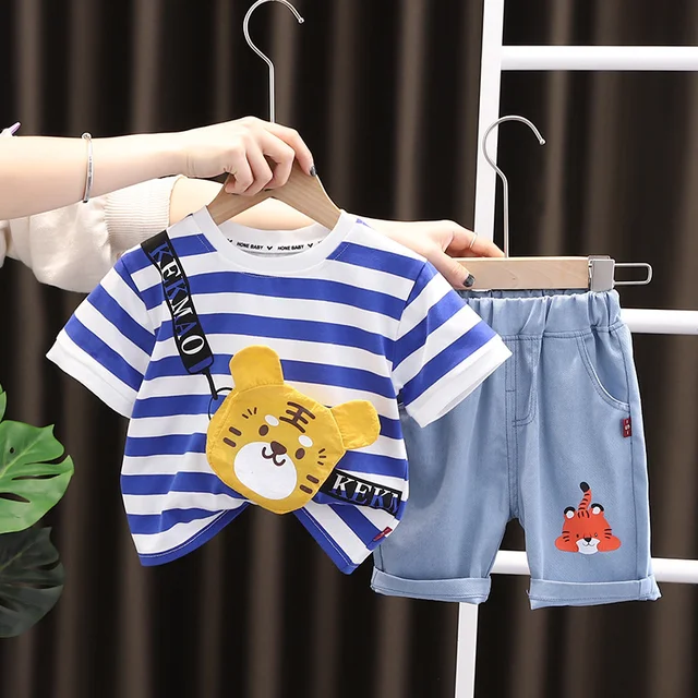 New Summer Baby Clothes Suit Children Fashion Boys Girls Cartoon T-Shirt Shorts 2Pcs/set Toddler Casual Clothing Kids Tracksuits Blue