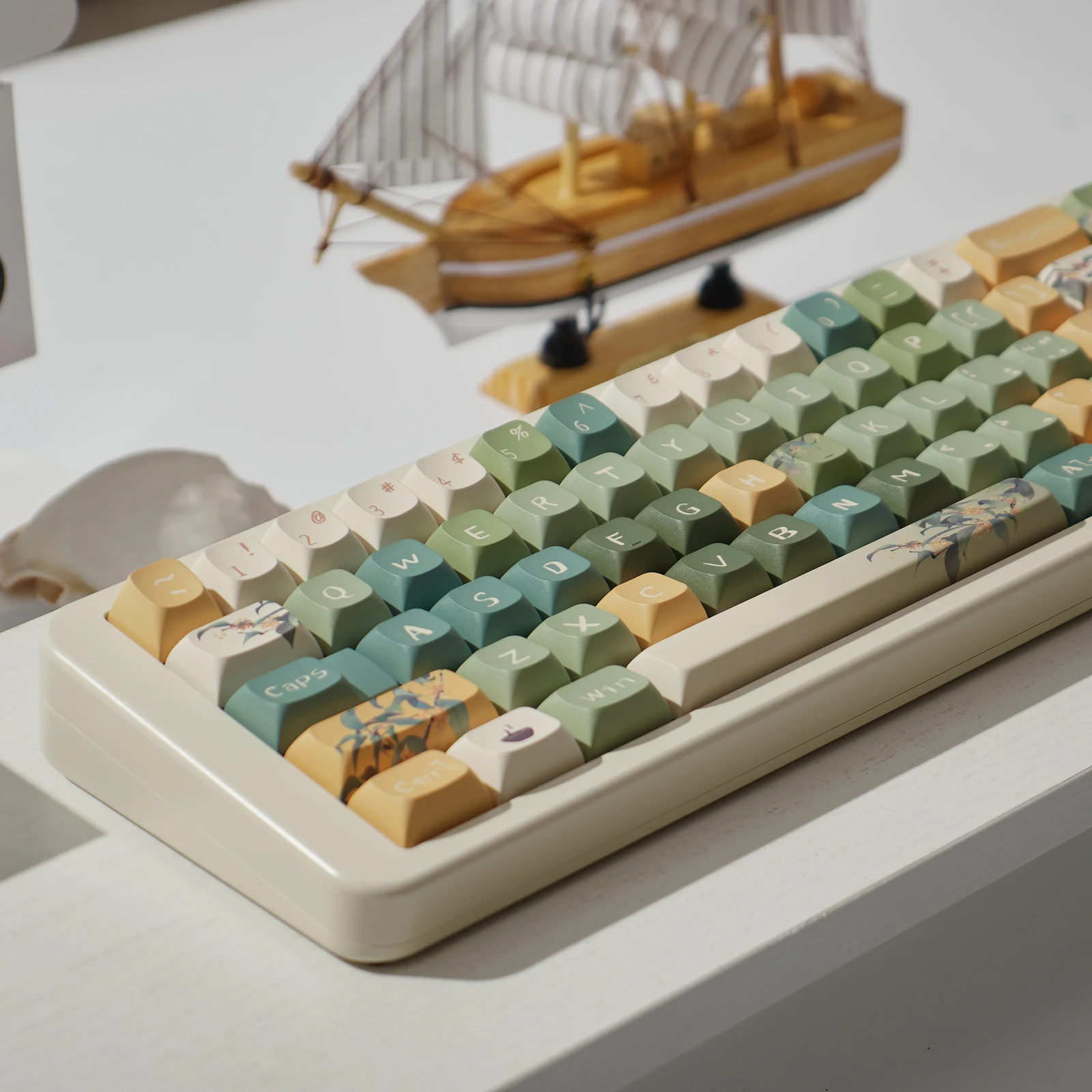 Keycap Antigo Verde Retro para Teclado Mecânico Estilo Jingui Oolong Pintura Chinesa Cereja Pbt Teclado de Cinco Lados Ure 159 Teclas - Imagem 5