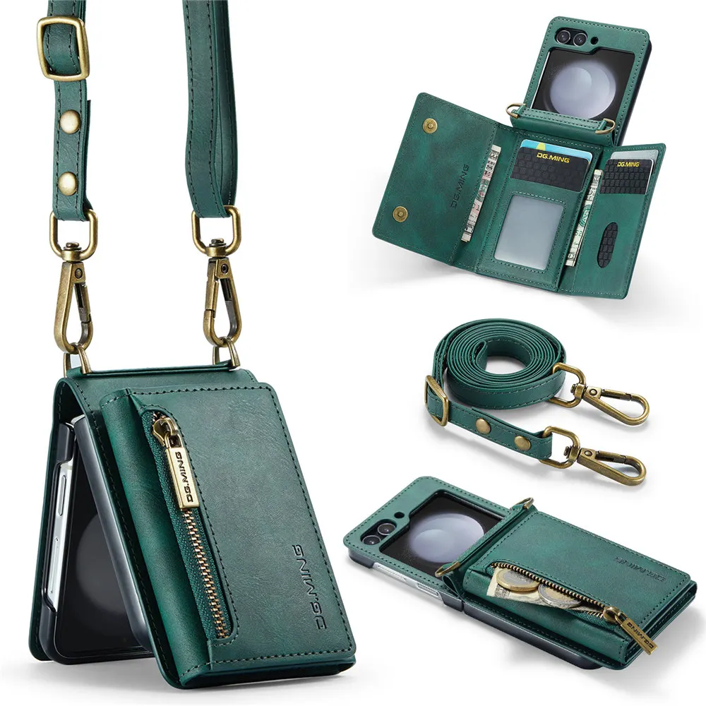 Vintage Lanyard Leather Wallet Case with Credit Card Slots
