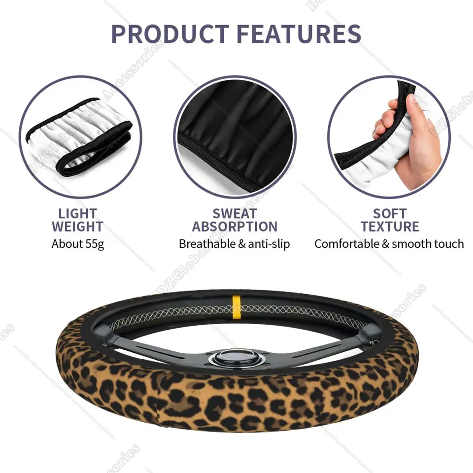 Dolyues Fundas Para Volante De Coche Con Patrón De Leopardo Negro Rosa