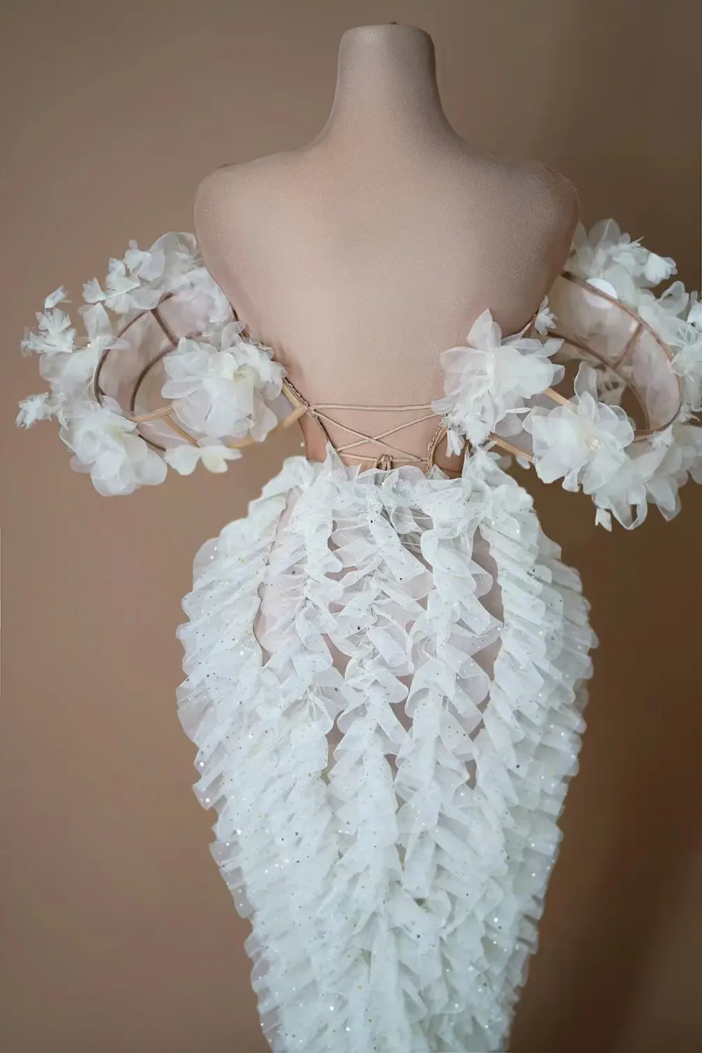 2024 Long Elegant White Flower Evening Dresses for Women Sexy Off-shoulder Beaded Lace African Women  Evening Gowns Baomihua