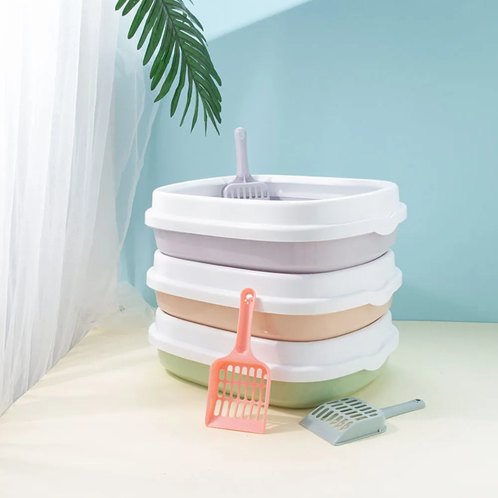 반밀폐형 고양이 화장실, 청소가 쉬운 디자인의 물튀김 방지 고양이 변기, 새끼 고양이/고양이용 냄새 조절 고양이 모래통,
