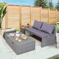 Patio Day Bed with 2 Side Tables Outdoor Daybed Set MultifunctionalRattan Lounge Bed for Backyard Porch Poolside Lawn Bea 2
