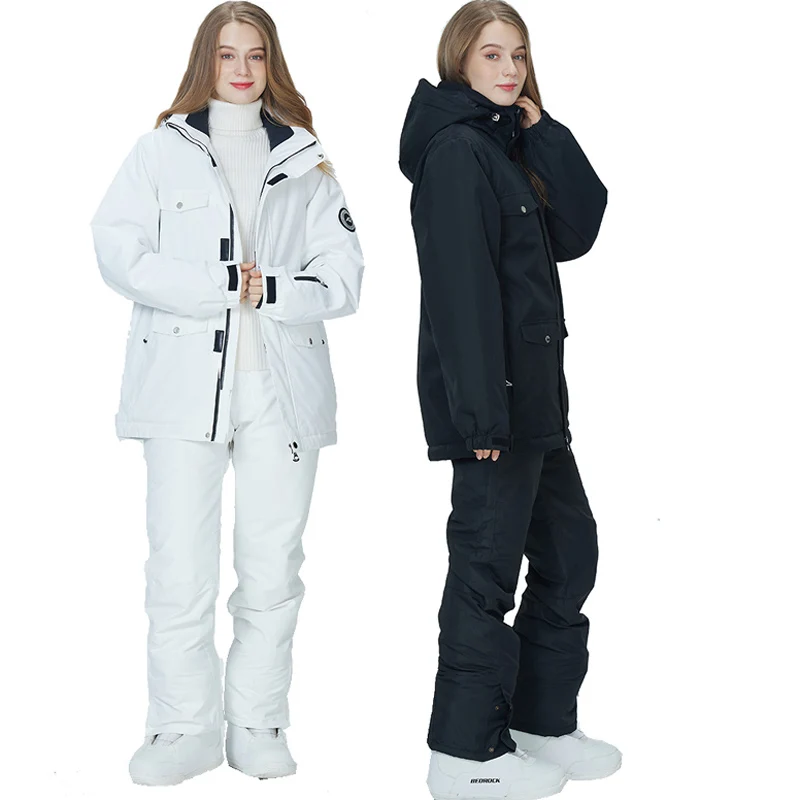 -30 Pure Color Women's Snow Suit Wear Snowboard Clothing Sets 10k Waterproof Windproof Winter Costume Ski Jacket + Pant Girl's ski jacket women ski pants