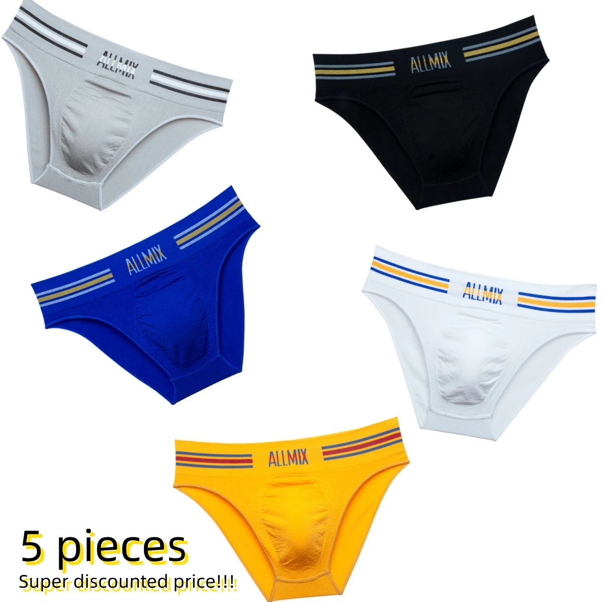 5pieces Men's and Men's Sexy Colorful Stripe Letter Egg Wrap Sports Seamless Low Waist Letter Triangle Pants Underpants