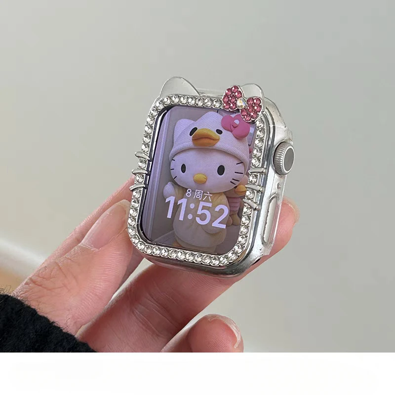 Hollow Bling Cartoon PC Watch Case For Apple Watch Series 987654321 40/41Mm 44/45MM Protective Cover Girl's Gift