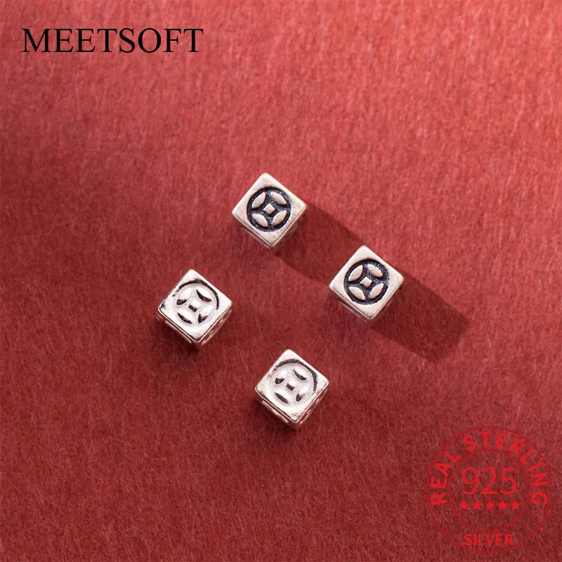 

MEETSOFT S925 Sterling Silver 4mm Geometric Cube Bead Pendant Charms of DIY Handmade Making Supplies Necklace Bracelet Jewelry