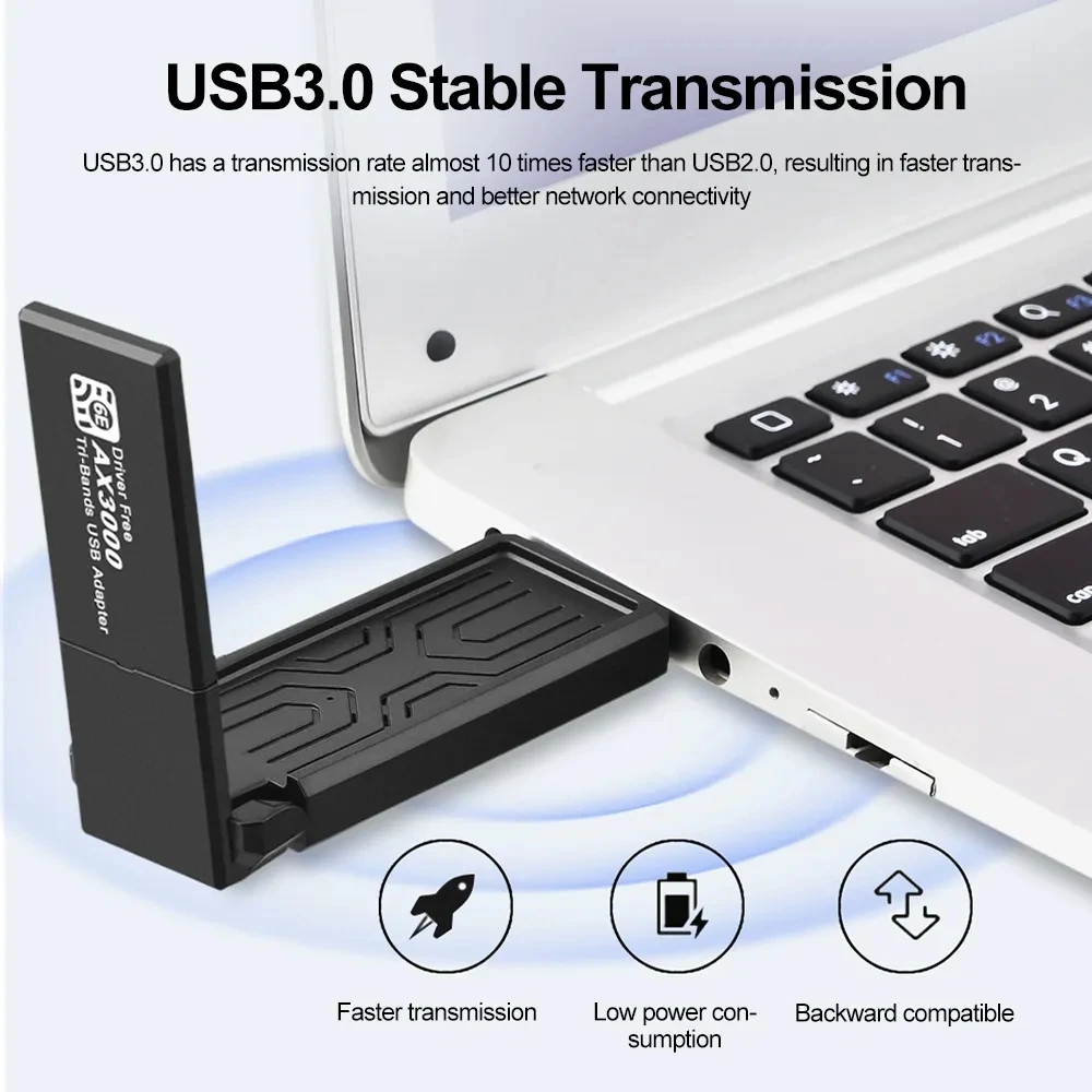 드라이버 프리 AX5400 와이파이 6E 트라이 밴드 USB 3.0 어댑터, 데스크탑 노트북 윈도우 10 11 용, 2.4G 5G 6G 와이파이 리시버 동글