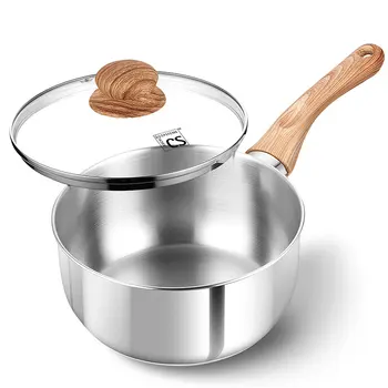 1 Quart Stainless Steel Saucepan With Glass Lid Wooden Handle Kitchen Saucepans Pot for Noodles Soups Hot Milk Cookware