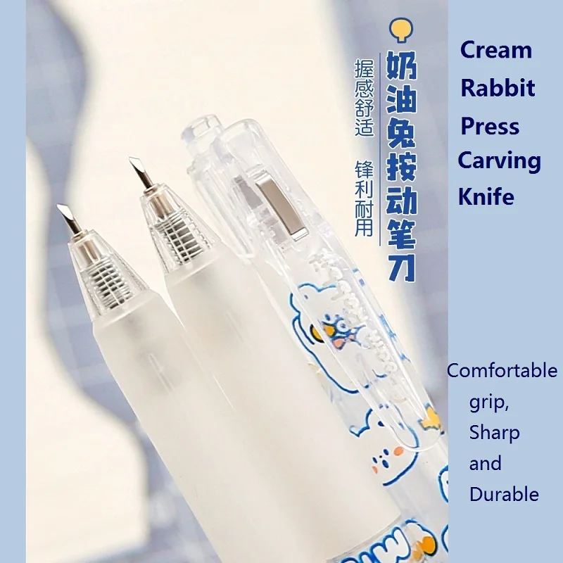 Good-looking press pen knife lovely cream rabbit ins journal paper carving knife cutting art knife