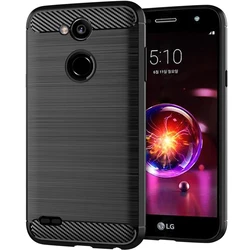 Shockproof Carbon Fiber Silicone Phone Case - Soft TPU Cover for LG X Power 2 (Black)