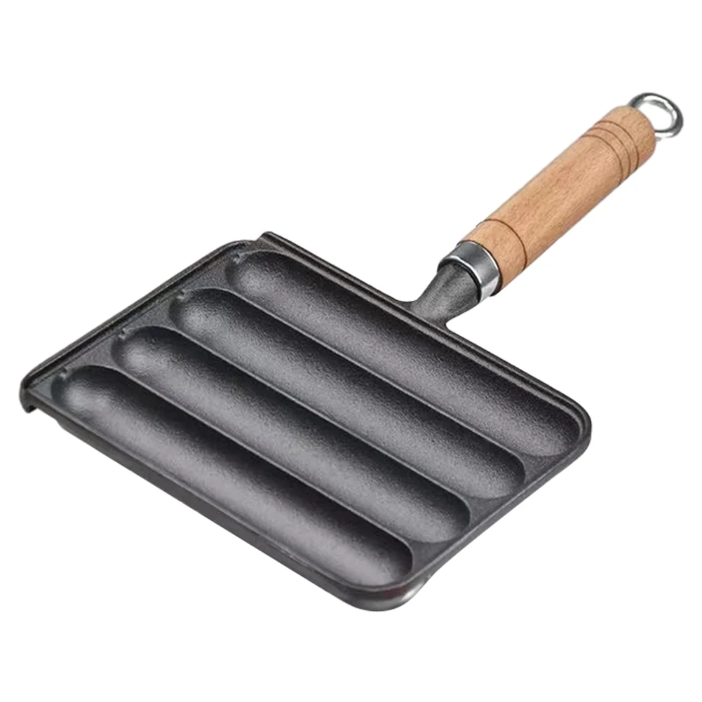 Cast Iron Home Pre Seasoned Grilled Sausage Pot Easy Clean Square Homemade Hot Dog Mold Sausage Pan for Grilled Cooking
