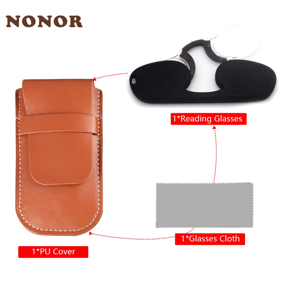 

NONOR Clip Nose Mini Reading Glasses with PU Cover Gift Set for Men Women Readers Glasses 1.0+1.5+2.0+2.5+3.0+3.5