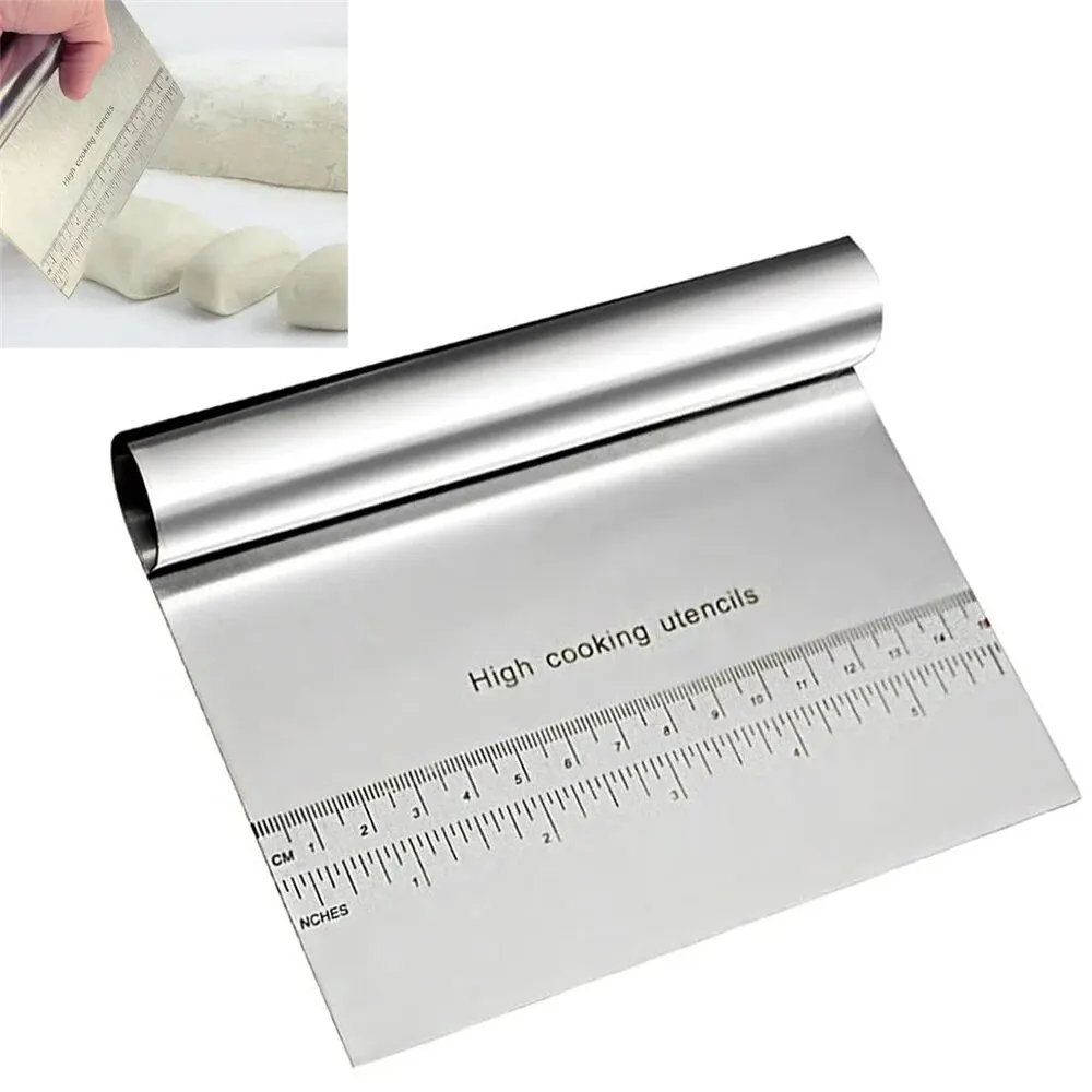 Dough Scraper Stainless Steel Pastry Pizza Cutter Chopper with Measuring Scale Multipurpose Cake Bread Separator Knife