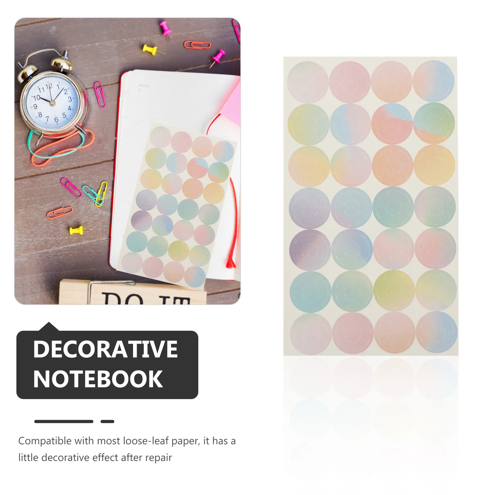 16매 간편하게 붙이는 구멍 보강 스티커, 헐렁한 종이 구멍 보수 및 강화, 바인더 구멍 라벨, 공예용