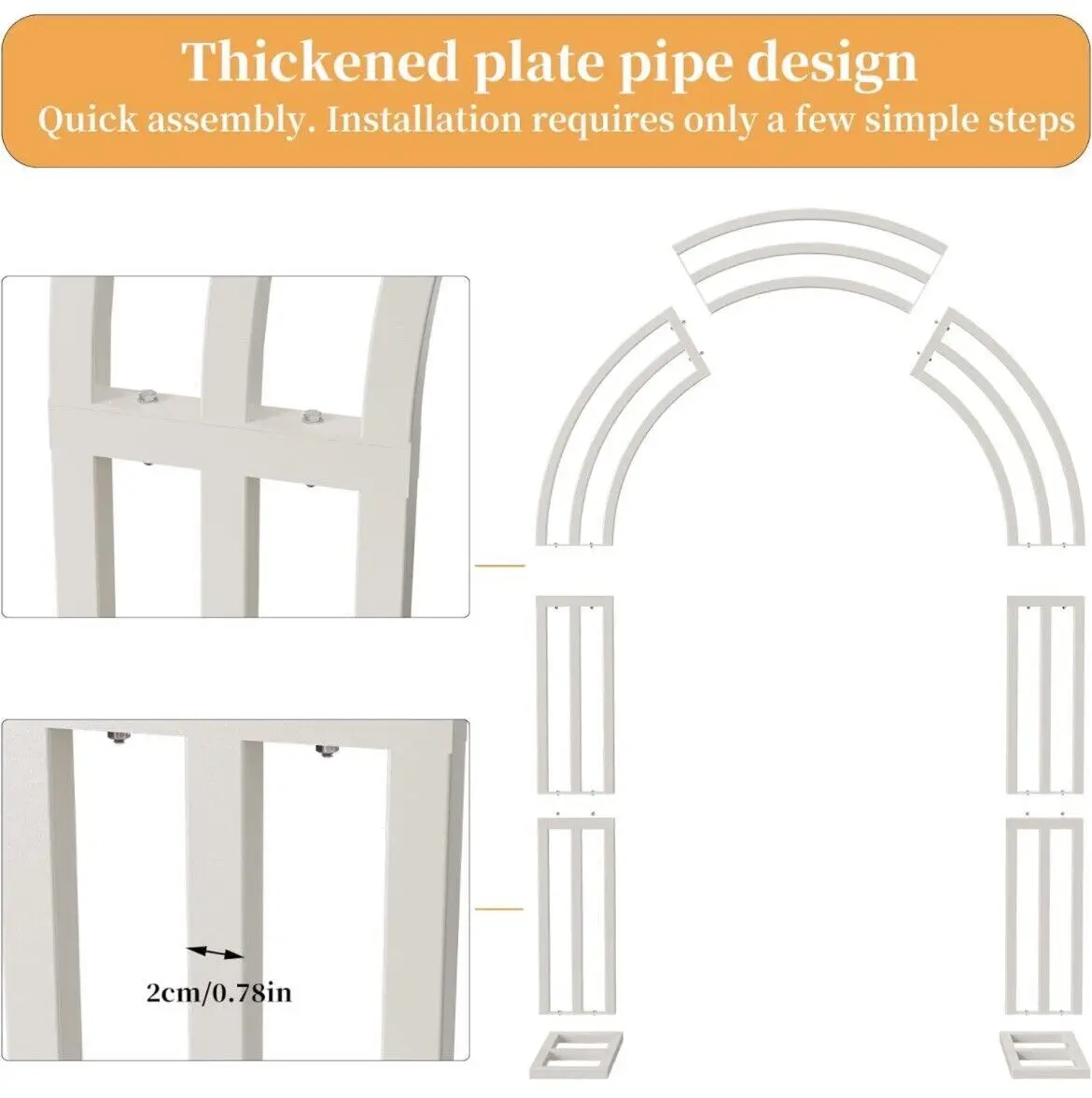 Large White Wedding Arch Stand: 3-Layer Garden Backdrop Metal Frame 200X60X260...- — view 3
