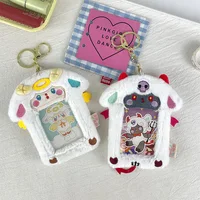 Animal plush card sleeve cute angel devil lamb ID card bag photo show couple pendant 2