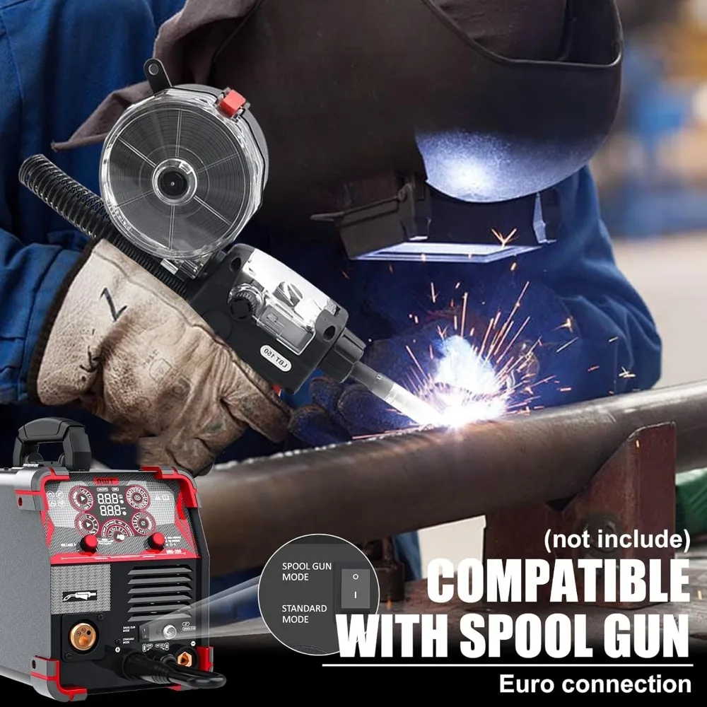 MIG Welder, 200Amp 8 in 1 Gas MIG/Gasless Flux Core MIG/Stick/Lift TIG/Spot Welding/Spool Gun Aluminum MIG Welder 5