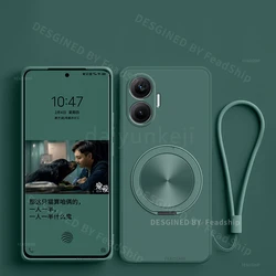 Silicone Phone Case with Magnetic Holder and Screen Protector Film for Poco F7 (Dark Green)