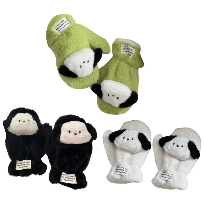 

Women Mittens Cartoon Puppy Plush Mittens Winter Warm Skiing Gloves for Teens Lady Universal Thicken Lined Hand Warmers