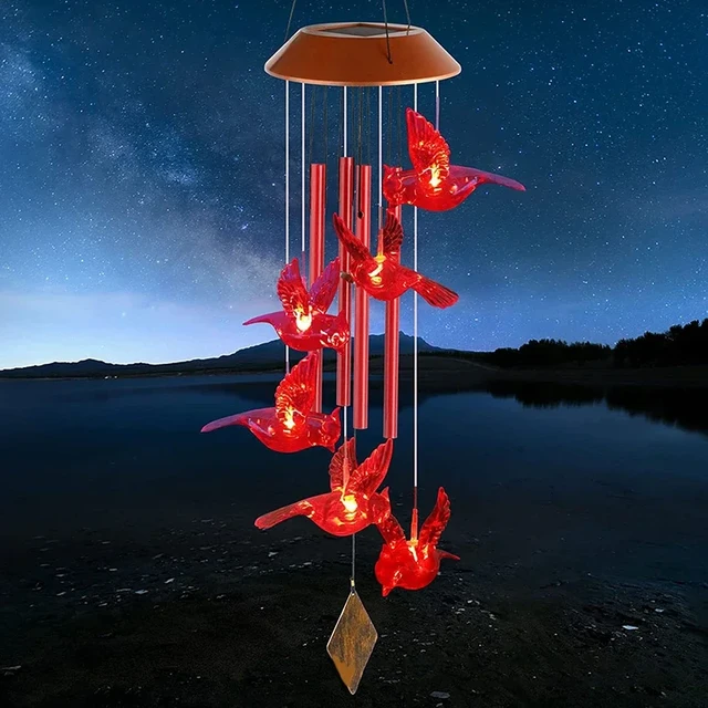 lar Cardinal Red Bird Wind Chime LED Lights Spinners Spiral String