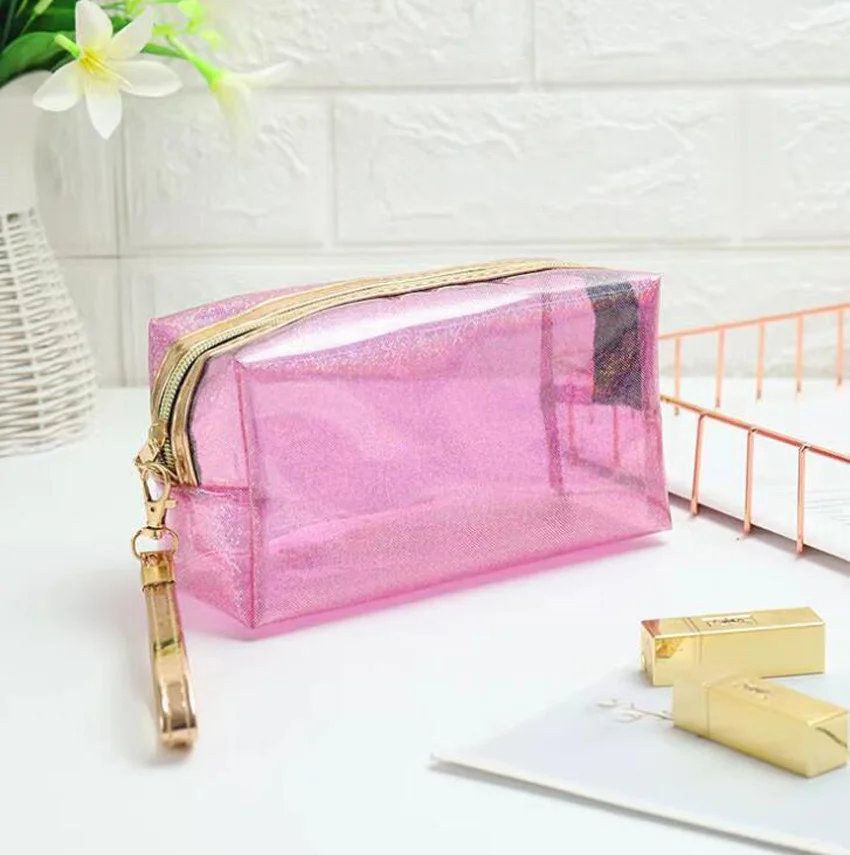 

5pcs Cosmetic Bags Women PVC Plain Large Capacity Solid Waterproof Protable Travel Bag With Wrist