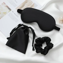 Luxurious Silk Sleep Mask Set with Headband and Travel Bag - Soft and Fashionable Nighttime Eye Cover (As picture)