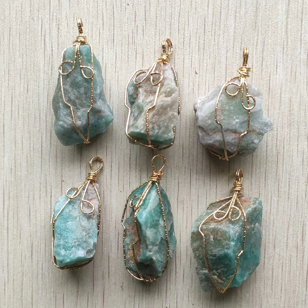 

Fashion Natural amazonite stone gold color wire Irregular pendants for jewelry accessories making free shipping Wholesale 6pcs