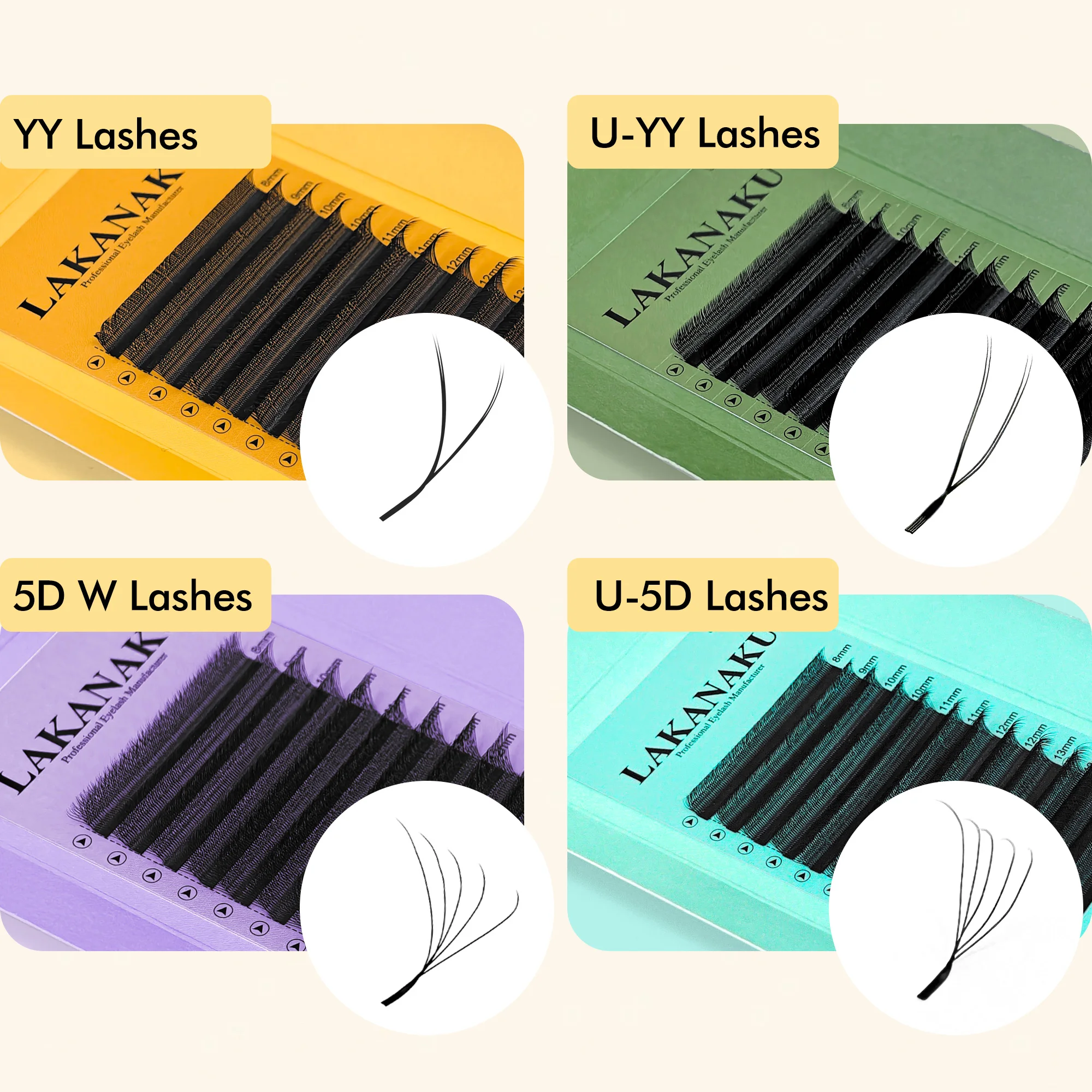 LAKANAKU Fio U 5D Extensões de Cílios em Formato de Trevo 5DW Cílios YY Volume Cílios Espiral