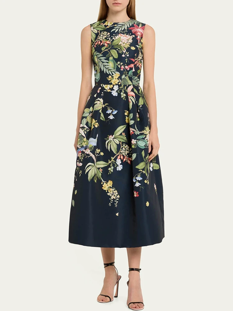 

Dresses y2k spring/summer floral print pressed pleated splicing sleeveless long dresses2024 Slim and skinny dresses for prom