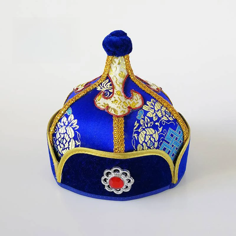 Mongolian Yurt Shaped Hats for Kids Princess King Minority Festival Dancing Caps Blue Traditional Party Headwear Suit Hijab