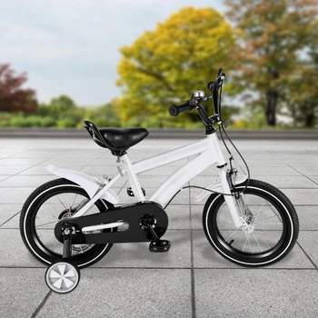 Kids’ Bike with Safety Training Wheels – 14-Inch Rubber Tires, Adjustable PU Seat, Chain Guard, White 1