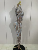2025 New Sexy Shiny Silver Sequins Mirror Spandex Jumpsuit Women Prom Dancer Singer Costume Evening Birthday Show Stage Outfit - Image 4