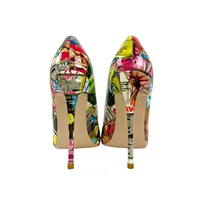 Colorful Print Leather Women's Pointed Toe Stilettos Sexy Ladies Banquet Slip-On High Heels 8cm 10cm 12cm wedding Shoes - Image 3