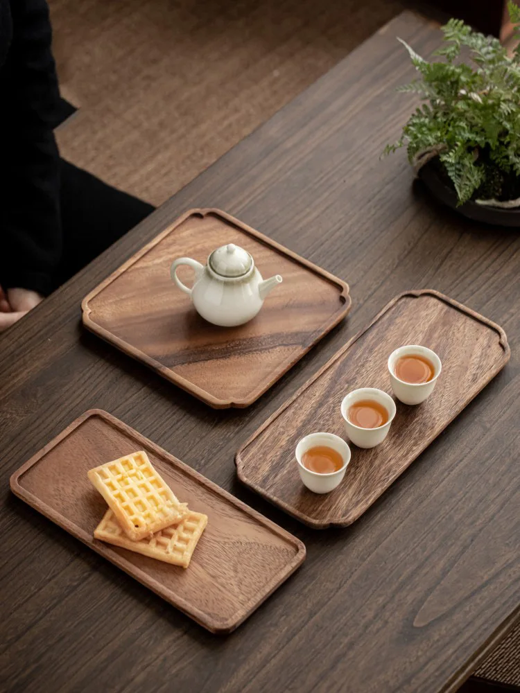 Wooden serving tray tea tray Natural Texture Rectangle Wooden Tea Tray Serving Table Plate Snacks Food Storage Dish for Hotel Home