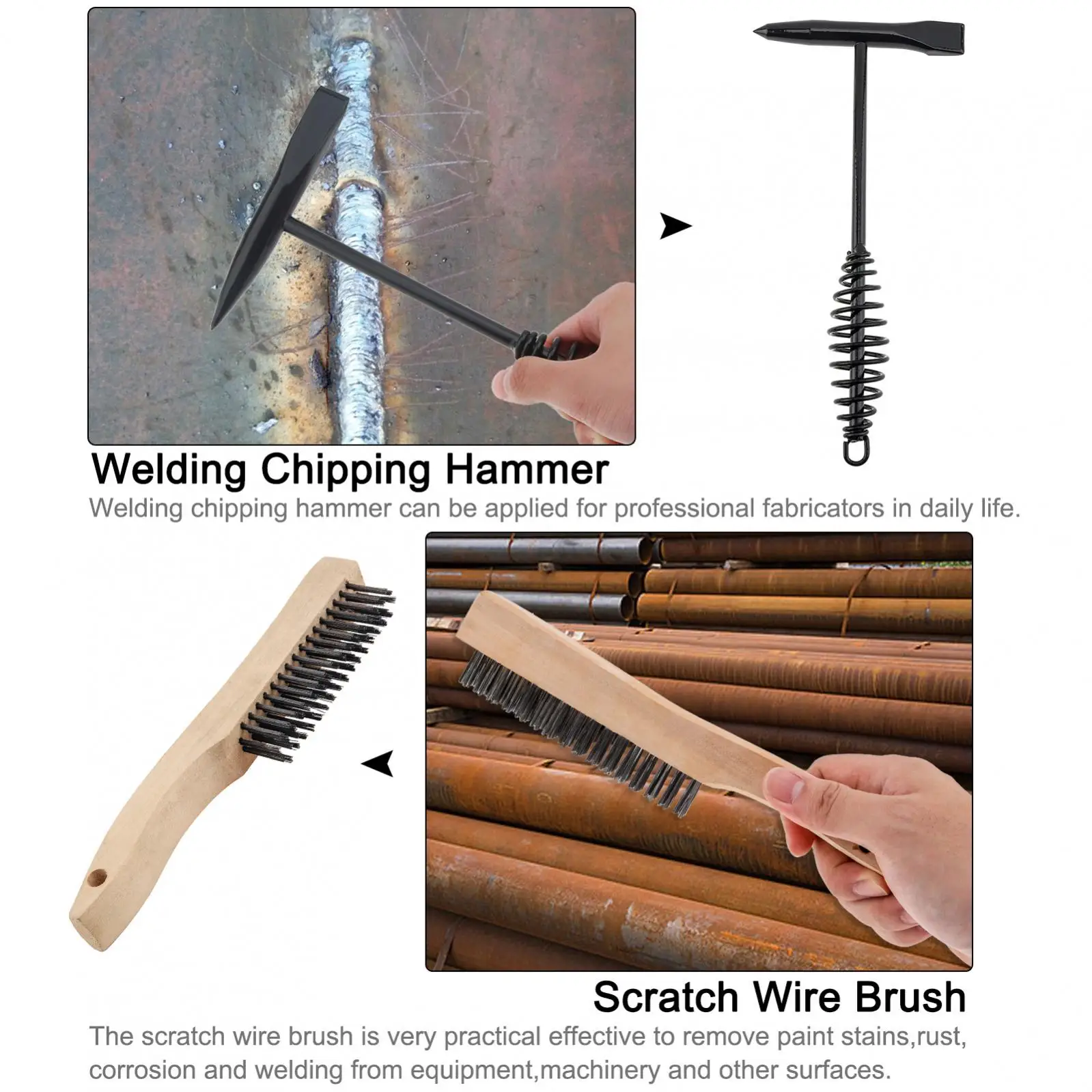 Welding Hammers Slag Scratch Wire Brush Welding Plier Slag Removal Tool Sets with Coil Spring Handle Gloves Gauges welding hammer