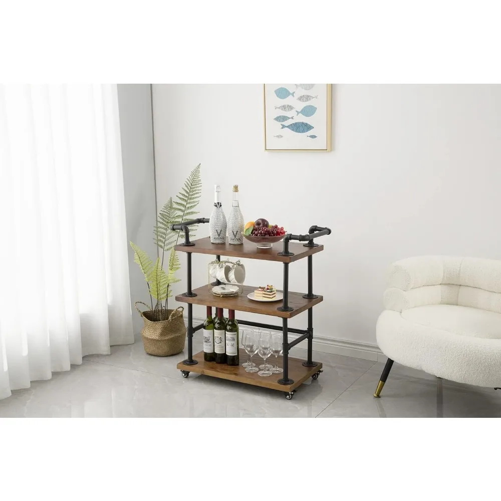 Industrial Bar Carts/Serving Carts/Kitchen Carts/Wine Rack Carts on Wheels with Storage-Industrial Rolling Carts