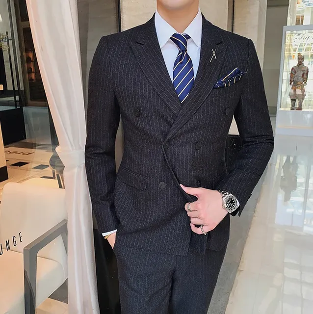 S-7XL (Jacket+Vest+Pants) Fashion Boutique Lattice Formal Business Mens Suit 3Pcs Set Groom Wedding Dress Plaid Suit Show Stage - TZ133 Black, 4XL(EUR XL)