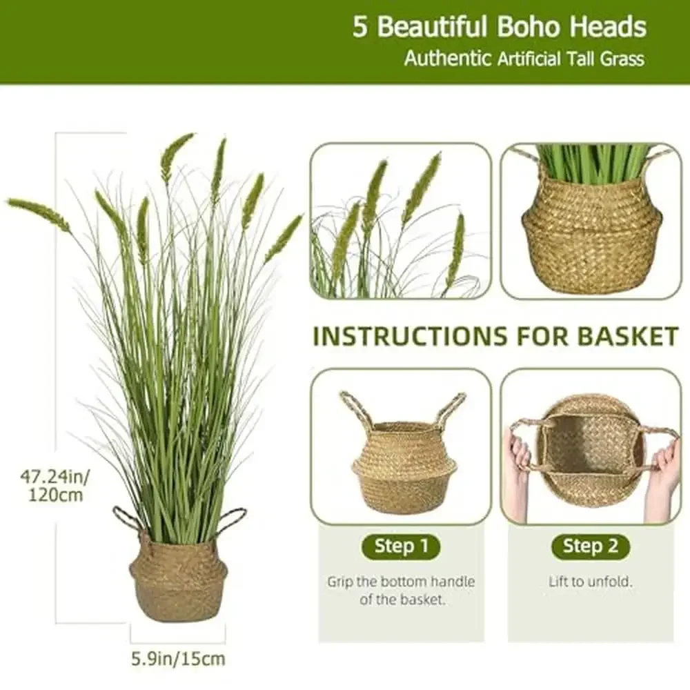 Greenery Silk Faux Plant Natural-Looking Tall Grass Cattail Decor Indoor Outdoor UV Resistant Low Maintenance 47" Artificial