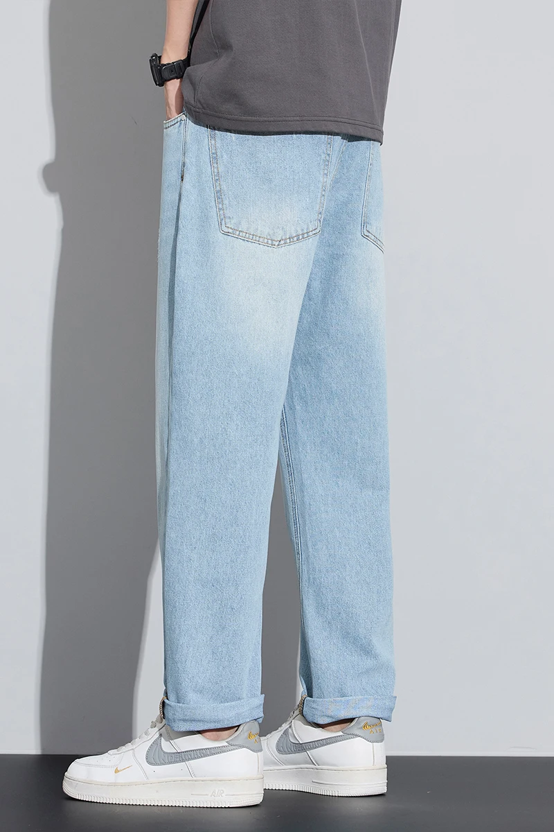 Sommerliche, atmungsaktive, leichte, lässige, modische Slim-Fit-Jeans für Herren mit elastischem, geradem Schlauch, atmungsaktive, weiche Denim-Hose, leicht – Detail 15