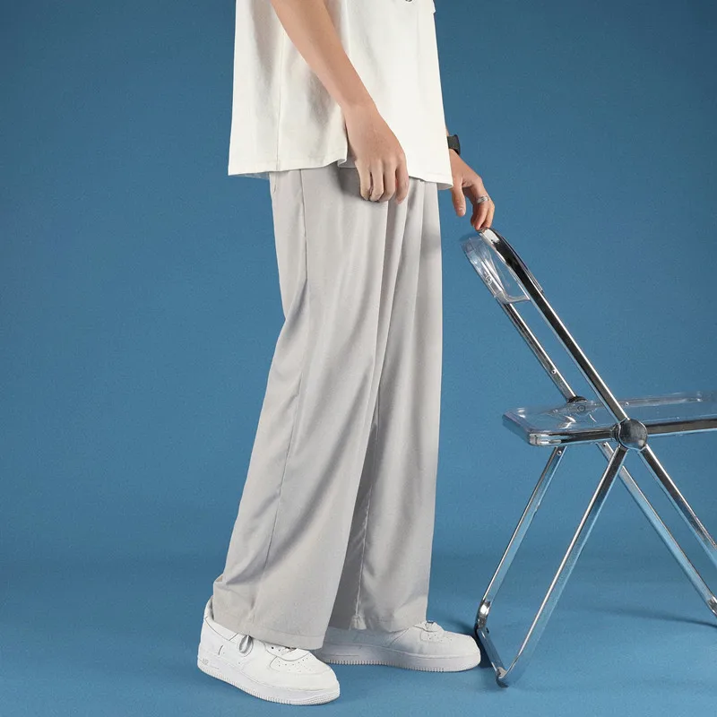 

Men Wide Leg Pants 2022 New Casual Light Weight Joggers Trousers Streetwear Cold Feeling Comfortable Home Pants Men Summer