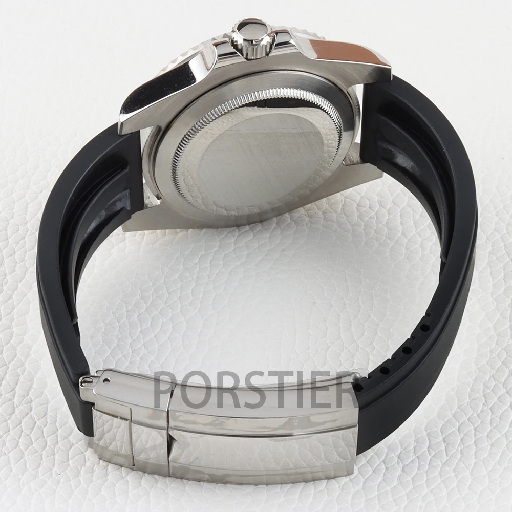 Stainless Steel 40mm Yacht Watch Case with Sapphire Glass & Rubber Strap - 100m Waterproof