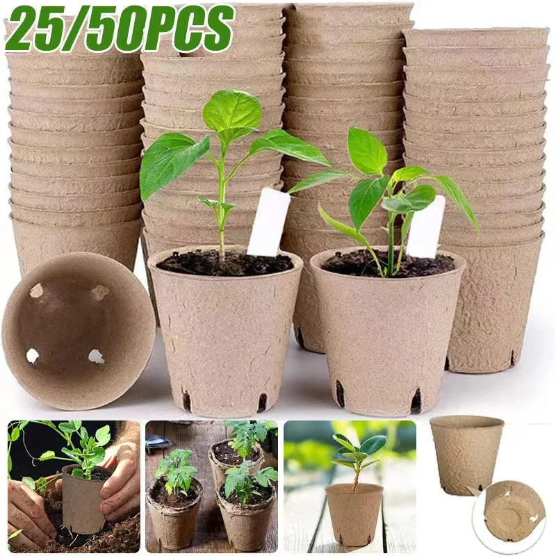 25/50Pcs Nursery Pots Biodegradable Seedling Pots Nursery Cup Vegetable Seedlings Plant Grow Box Flowerpot Garden Tools Planter