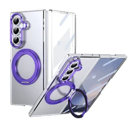 HD Clear 360° Swivel Ring Tempered Glass Wireless Charging Case - Galaxy Z Fold 8 (PURPLE)