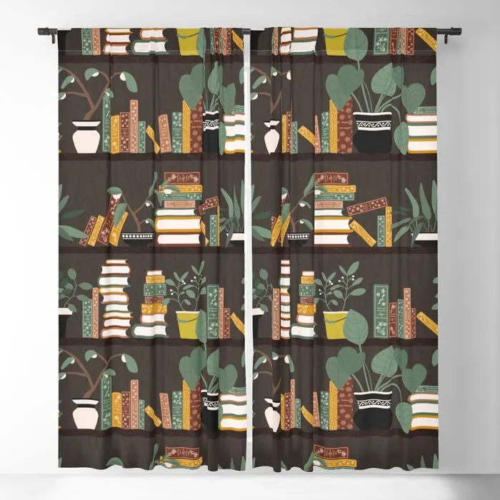 

Books And Flower Pots On Bookshelves Blackout Curtains 3D Print Window Curtains For Bedroom Living Room Decor Window Treatments