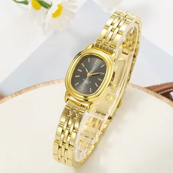 Elegant and Trendy Oval Steel Strap Women's Watch with Simple Small Dial Design - No (Gold Black)