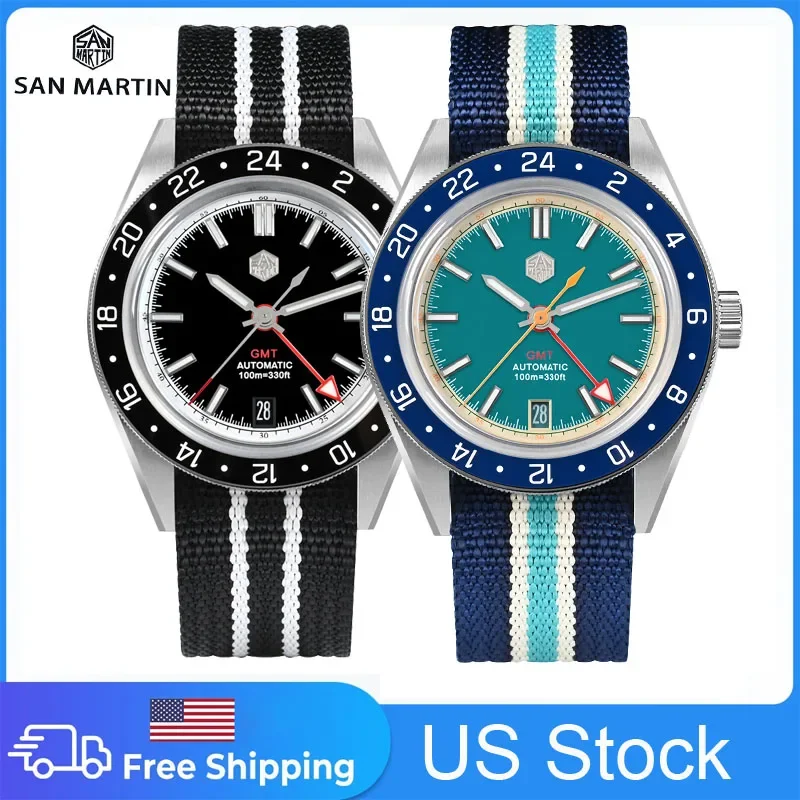 San Martin Sn0116 Nh34 Gmt Orologio Sportivo Da Uomo Cinturino In Nylon Moda Design Originale Meccanico Automatico Impermeabile Pieno Luminoso